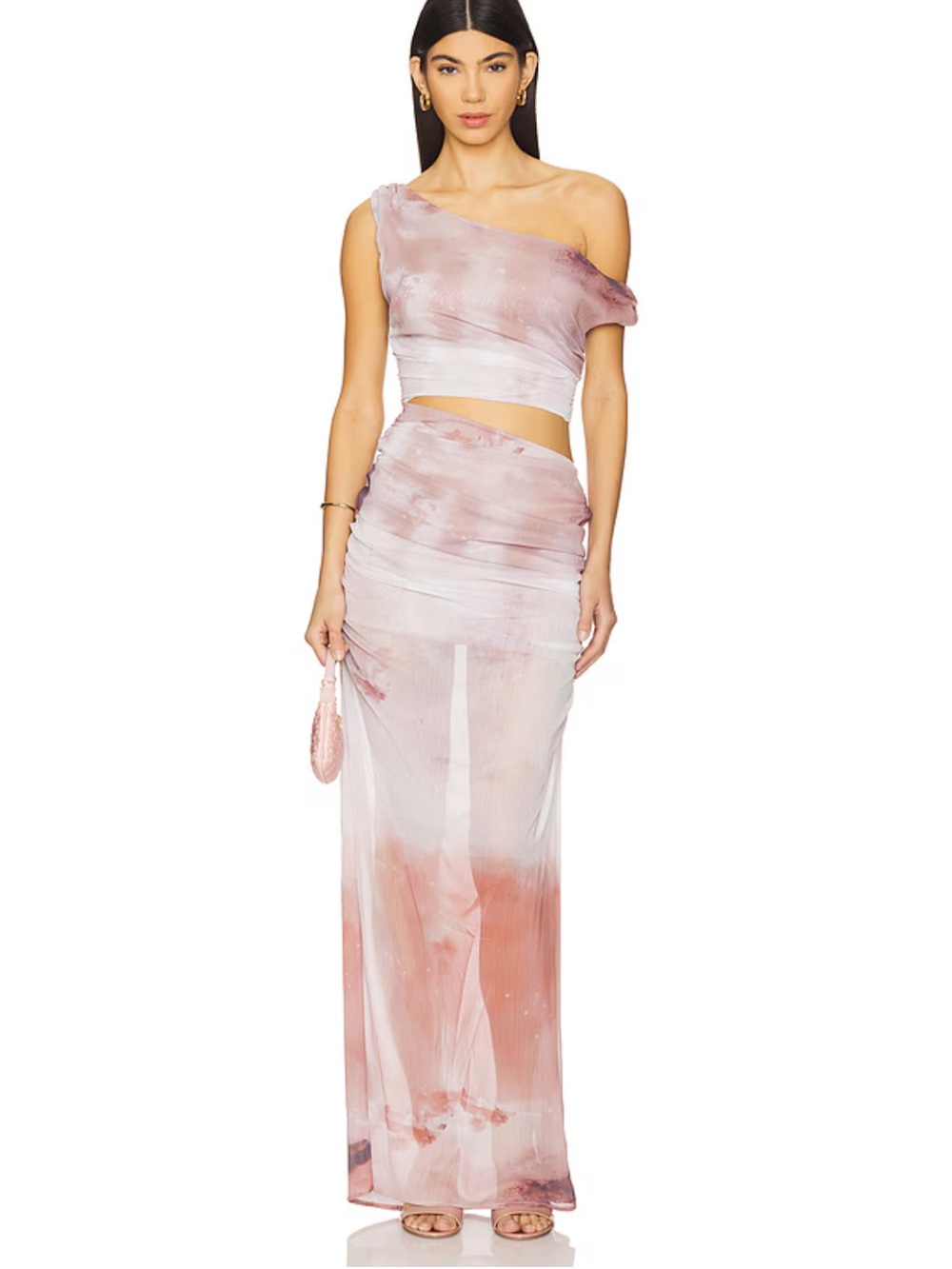 SNDYS Kilee Blush Tie Dye One Shoulder Cutout Maxi Dress S